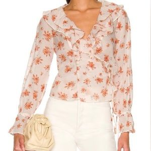 Free people Amanda ruffle wrap top blouse in ivory combo floral print